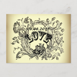 Cartão Postal De Anúncio Casamento vintage Flourish Swirls salvar data