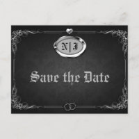 Casamento Vintage Gótico Preto Prata Save the Date
