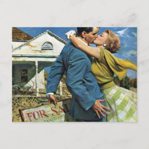 Cartão Postal De Anúncio Casamento vintage, recém-casados Guarde a Data