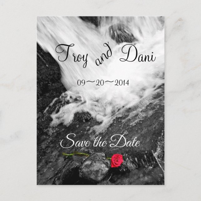 Cartão Postal De Anúncio Cascata e Rosa - Salve a data (Frente)