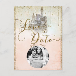 Cartão Postal De Anúncio Castelo de Conto de Fadas com Brilho Dourado Foto 