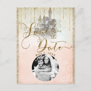 Cartão Postal De Anúncio Castelo de Contos de Fadas com Glitter Dourado Sal