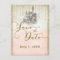 Castelo de Storybook Glitter Dourado Salvar a Data