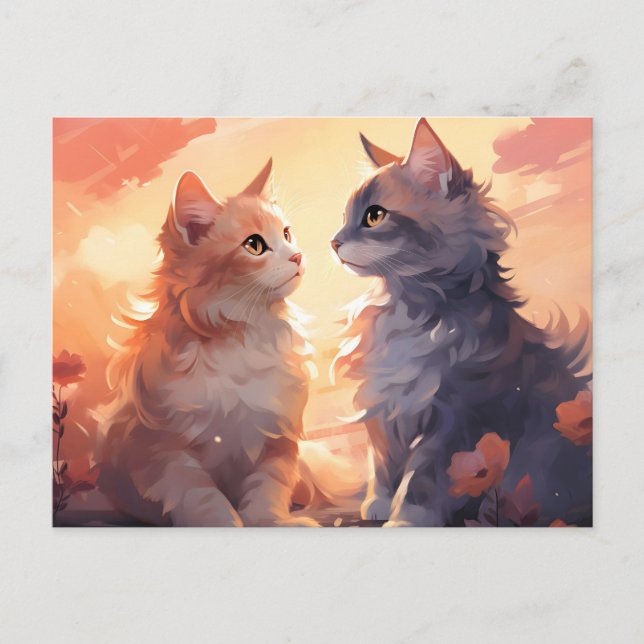 Cartão Postal De Anúncio Cat Love Romance Watercolor Whispers (Frente)