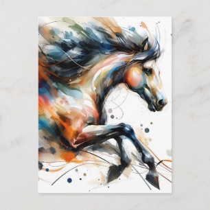 Cartão Postal De Anúncio Cavalo a Correr em Aquarela Abstrata