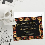Cartão Postal De Anúncio Caveira Gótica Até a Morte nos Separe da Data<br><div class="desc">Este casamento gótico Salve o cartão postal da Data mostra um padrão de crânios assustadores flutuando num abismo negro atrás do seu texto até a morte nos ajudar. Cada crânio é adorado com rosas vermelhas para sua ocasião romântica. Os seus olhos vazios e sem alma são nitidamente contrastados contra a...</div>