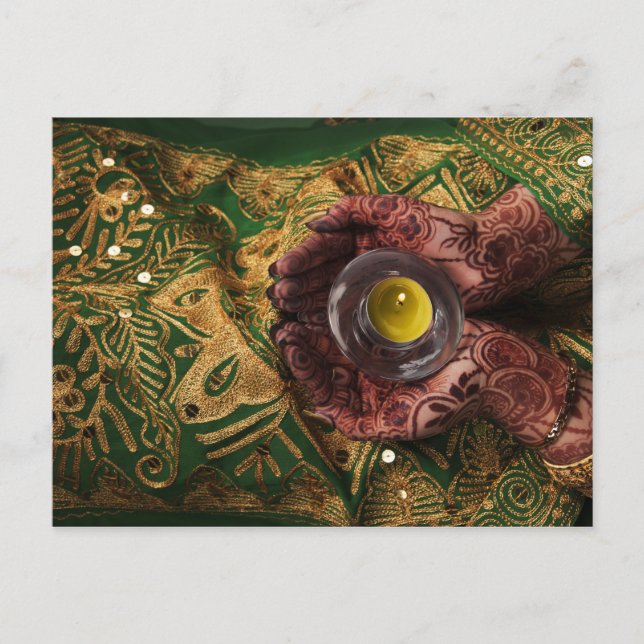 Cartão Postal De Anúncio Celebração de Luz Verde da Vela Mehndi Henna (Frente)