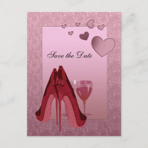 Cartão Postal De Anúncio Celebração Red Stiletto e Corações Rosa