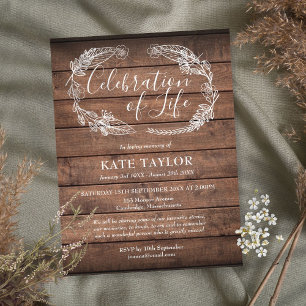 Cartão Postal De Anúncio Celebração Rústica de Madeira do Funeral da Vida