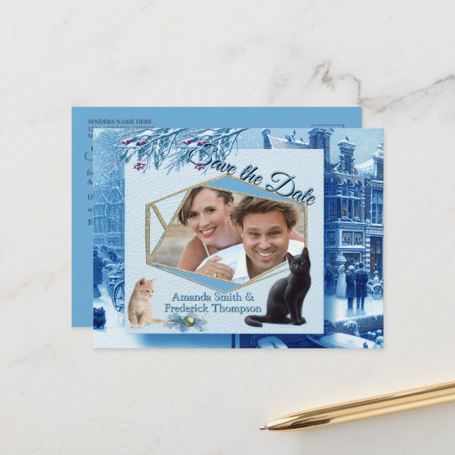 Cartão Postal De Anúncio Celebrações de inverno na neve, com Kittens (Frente/Verso In Situ)