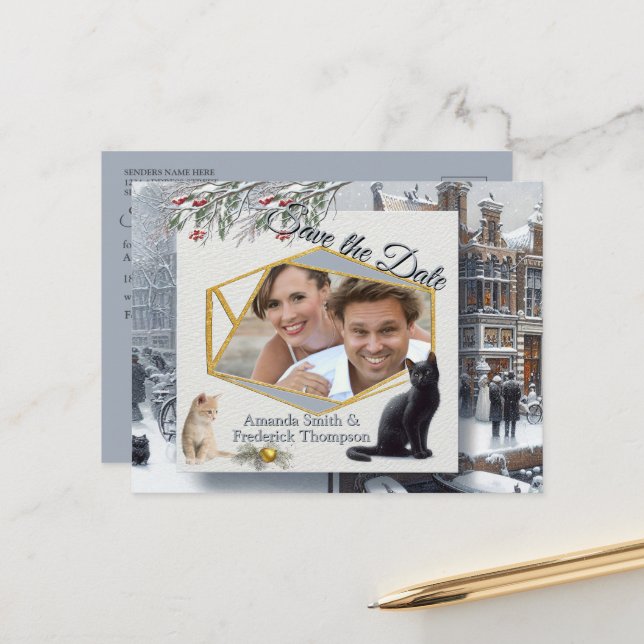 Cartão Postal De Anúncio Celebrações de inverno na neve, com Kittens (Frente/Verso In Situ)