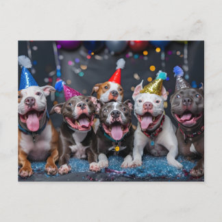Cartão Postal De Anúncio Celebre o Ano Novo e Feriados com Cães Pitbull