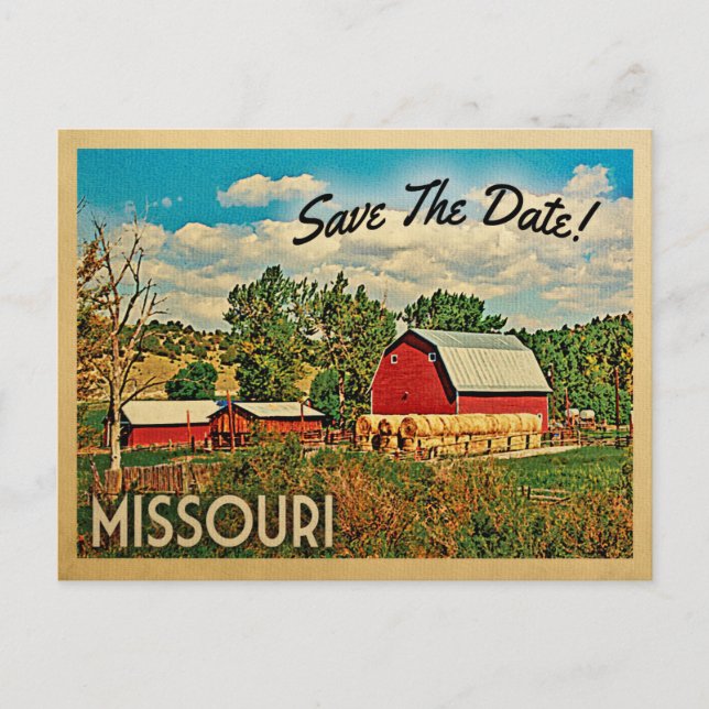 Cartão Postal De Anúncio Celeiro Rústico Missouri Salve A Data (Frente)