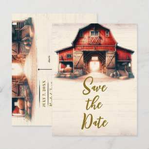 Cartão Postal De Anúncio Celeiro Vermelho Antigo Casamento Rústico no Campo