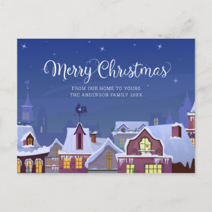Cartão Postal De Anúncio Cena de Natal de Inverno nos Telhados Férias