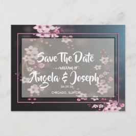 Cartão Postal De Anúncio Cerejeira Geométrica Floral Save the Date