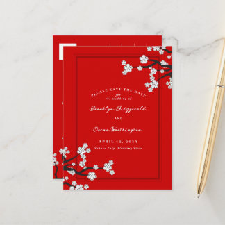 Cartão Postal De Anúncio Cerejeiras Brancas Sakura Asiáticas Salve a Data