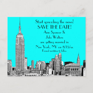 Cartão Postal De Anúncio Céu de NYC 01 Gravado DIY BG Cor Salvar a Data