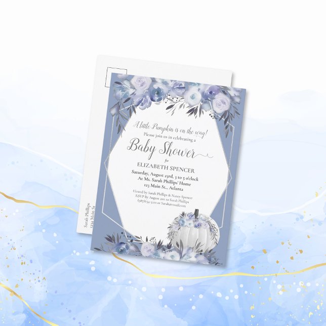 Cartão Postal De Anúncio Chá de Bebê Elegante Abóbora Azul Empoeirado (Criador carregado)