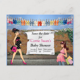 Cartão Postal De Anúncio Chá de fraldas Polka-Dot