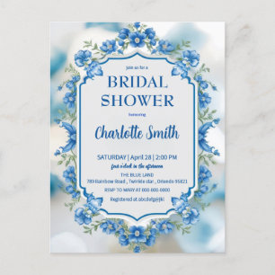 Cartão Postal De Anúncio chá de noiva antigo Chinoiserie azul e branco