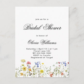 Cartão Postal De Anúncio Chá de Noiva Minimalista de Flores Silvestres