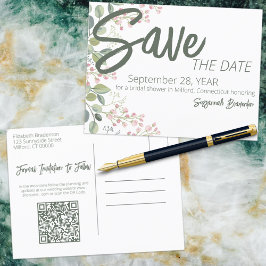 Cartão Postal De Anúncio Chá de panela de Borda Floral de Pastel Watercolor