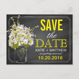 Cartão Postal De Anúncio Chalkboard Daisy Modern Rustic Salvar a Data