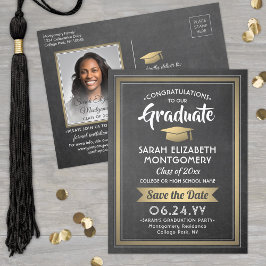Cartão Postal De Anúncio Chalkboard e Dourada Graduação Foto para Salvar a 