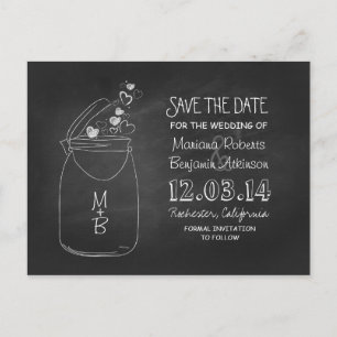 Cartão Postal De Anúncio Chalkboard mason jar rústico preto salve a data