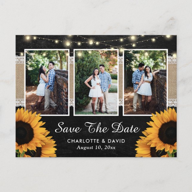 Cartão Postal De Anúncio Chalkboard Sunflower Save The Date Photo Postcards (Frente)