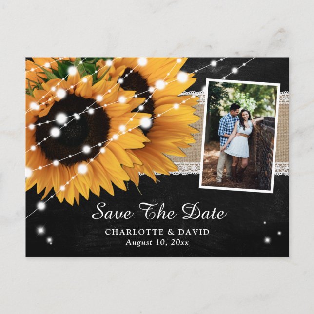 Cartão Postal De Anúncio Chalkboard Sunflower Save The Date Photo Postcards (Frente)