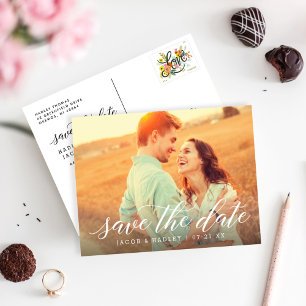 Cartão Postal De Anúncio Chamada Moderna Casamento Foto Salvar a Data