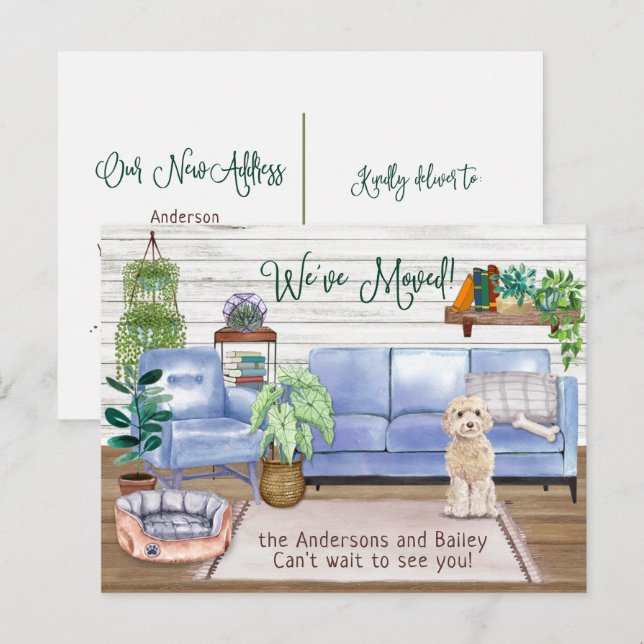 Cartão Postal De Anúncio Champaign Cockapoo Aconchegante Nova Casa Mudança (Frente/Verso)