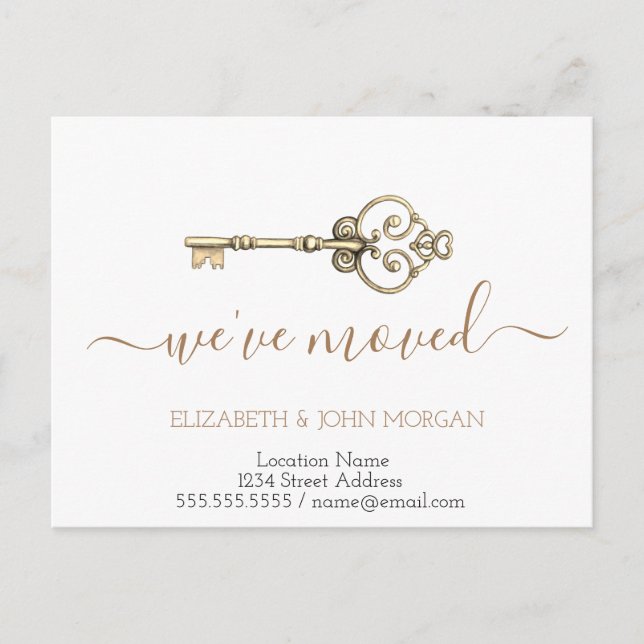 Cartão Postal De Anúncio Chave simples Moved Gold Endereço novo  (Frente)