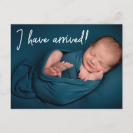 Cartão Postal De Anúncio Chegada engraçada do menino bebê Foto nascimento