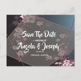 Cartão Postal De Anúncio Cherry Blossom Geométrico Floral Salvar a Data