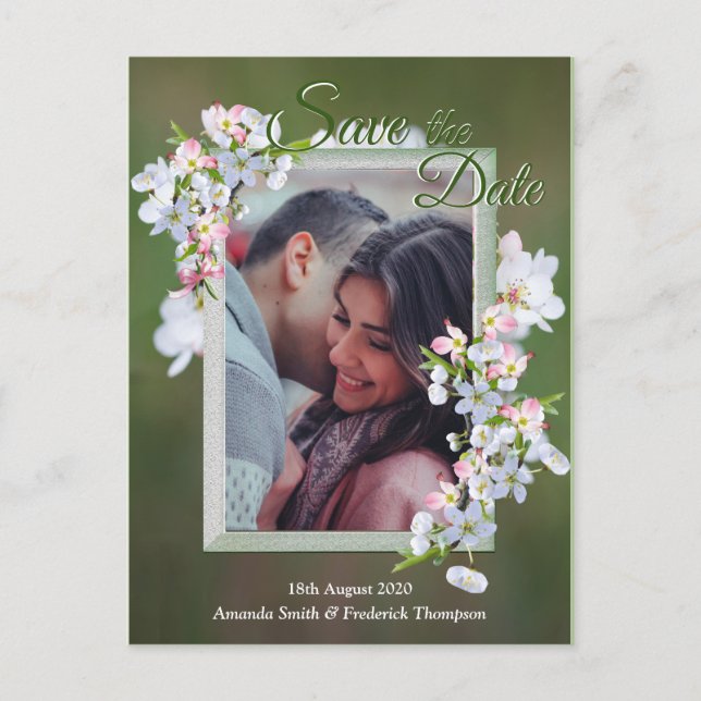 Cartão Postal De Anúncio Cherry Blossoms Salve a Data (Frente)