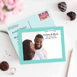Cartão Postal De Anúncio Chic Azul Água Fotografia de Casamento Salvar a Da