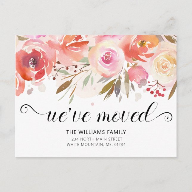 Cartão Postal De Anúncio Chic Blush Rosa Água-Forte Floral em Movimento (Frente)