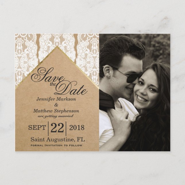 Cartão Postal De Anúncio Chic & Classy White Lace, Dourado e Reciclado Pape (Frente)