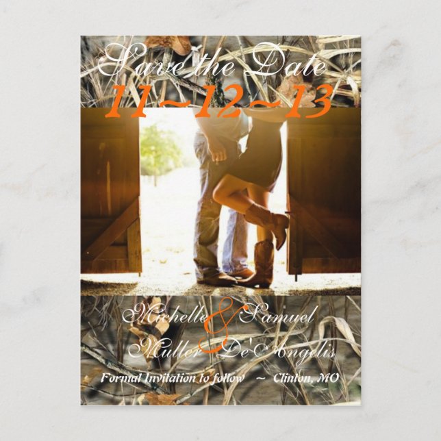 Cartão Postal De Anúncio Chic Country Camoflague Salvar Cartão-Postal de Da (Frente)