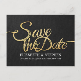 Cartão Postal De Anúncio Chic Dourado e Black Weding the Date Postcard