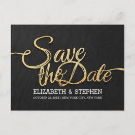 Cartão Postal De Anúncio Chic Dourado e Black Weding the Date Postcard