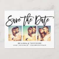 Chic Hand Lettered Save The Date Photo Collage