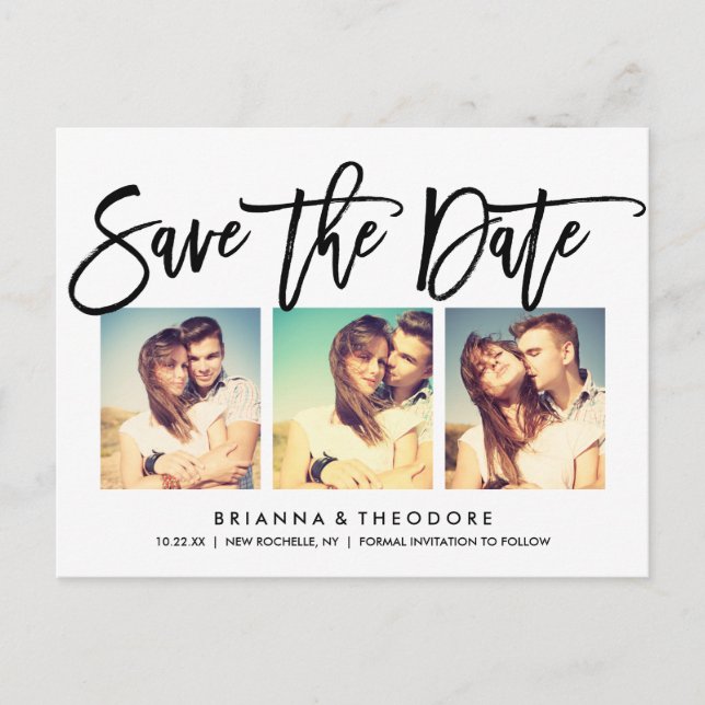 Cartão Postal De Anúncio Chic Hand Lettered Save The Date Photo Collage (Frente)