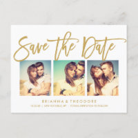 Chic Hand Lettered Save The Date Photo Collage