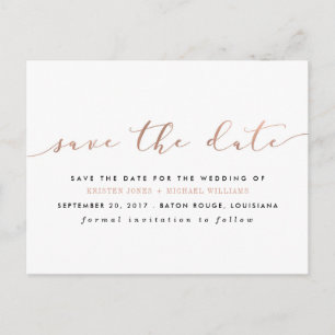 Cartão Postal De Anúncio Chic Rose Gold Caligrafia Salve a Data