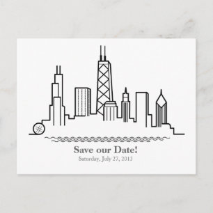 Cartão Postal De Anúncio Chicago Salve o Skyline da Cidade de Data