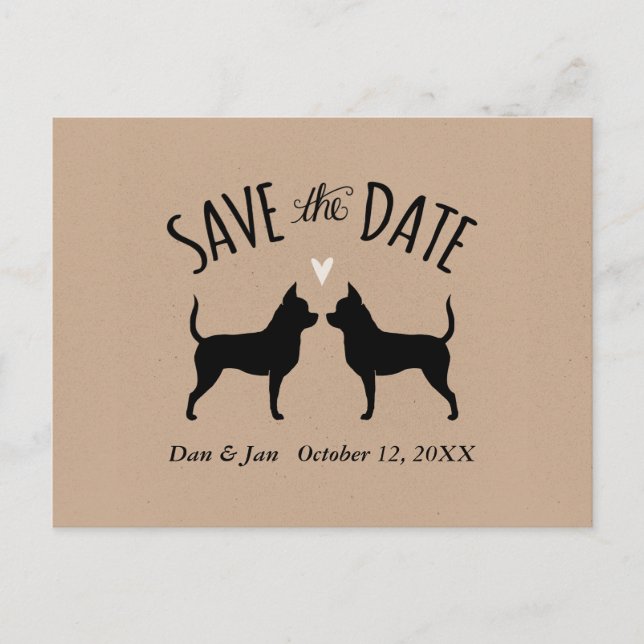 Cartão Postal De Anúncio Chihuahua Silhouettes Casando Salve a Data (Frente)